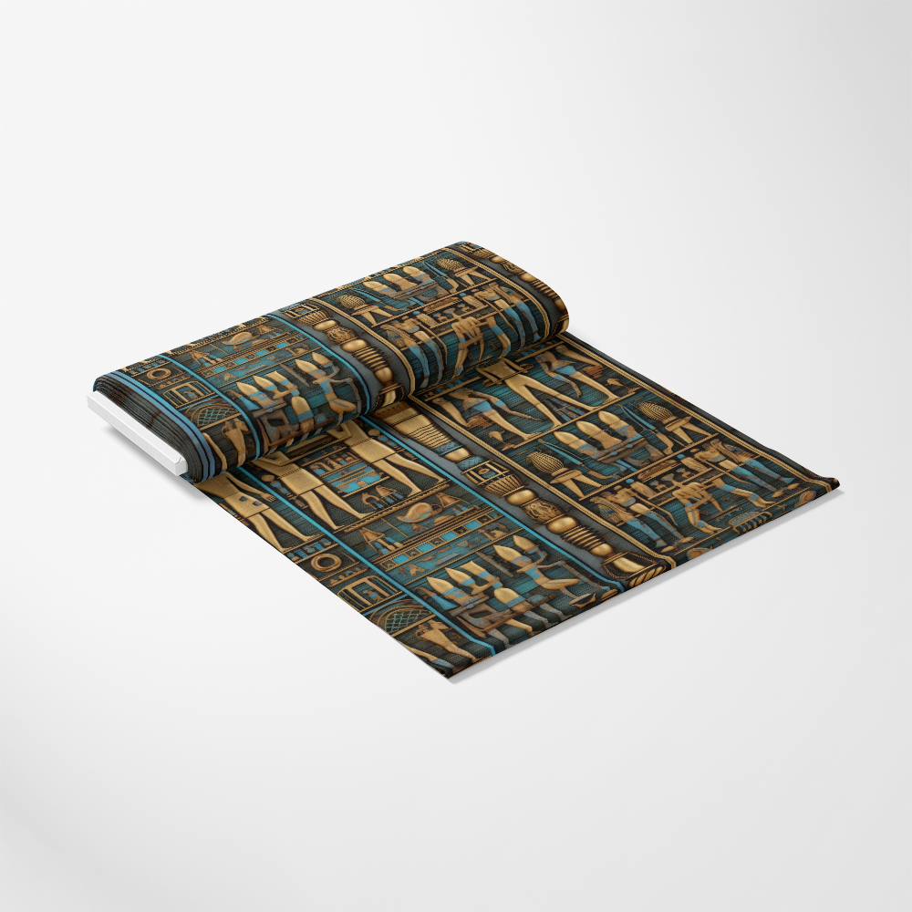 2D Ancient Egypt Pattern 18 Quilting Cotton Fabric, quilting, cotton, fabric, ancient Egypt, Egyptian motifs, hieroglyphics, gold, turquoise, brown, traditional design, textile, craft material, premium quilting cotton, decorative textile, fabric roll