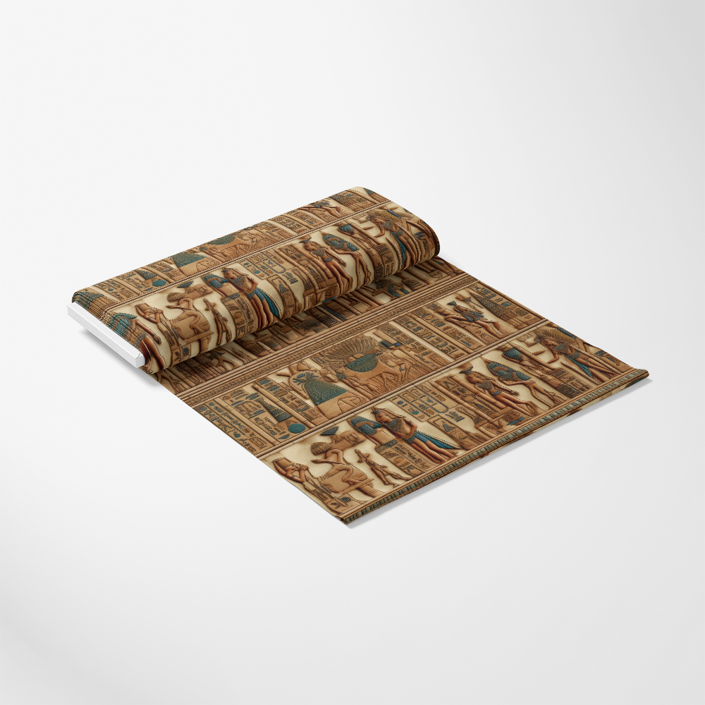 2D Ancient Egypt Pattern 24 Quilting Cotton Fabric, quilting cotton fabric, brown, tan, teal, beige, Egyptian motif, hieroglyphics, vintage-style, traditional, textile, sewing material, craft fabric, printed cotton fabric, premium quilting textile, soft fabric, decorative fabric