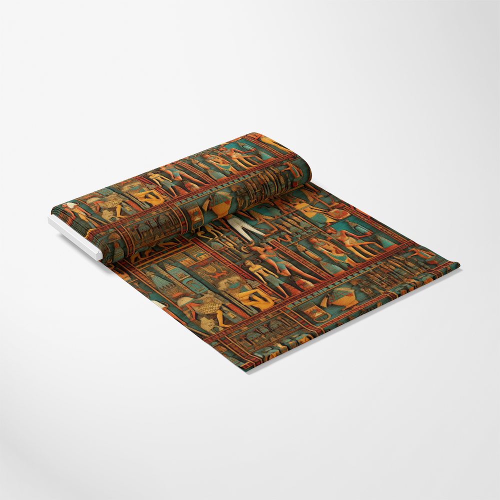 2D Ancient Egypt Pattern 29 Quilting Cotton Fabric, cotton textile, quilting material, Egyptian design, ancient motifs, colorful print, blue, orange, brown tones, fabric roll, premium quilting cotton, traditional art, decorative fabric, crafting material