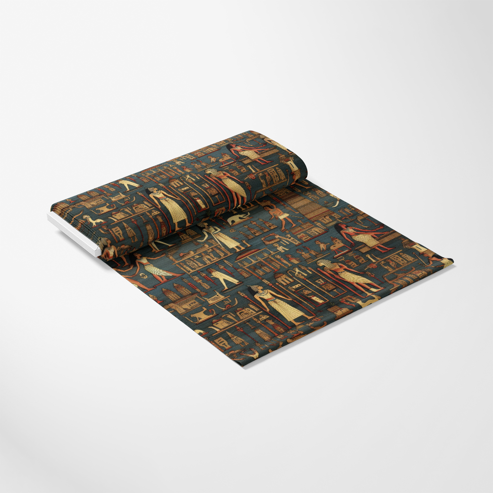 2D Ancient Egypt Pattern 37 Quilting Cotton Fabric, quilting, cotton, textile, fabric, yardage, traditional design, historic, classic, vintage, brown, beige, dark blue, rust, Egyptian motif, hieroglyphs, figures, ornamental, scroll, craft, sewing material, premium quality