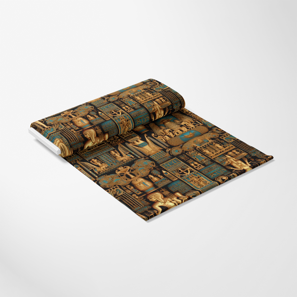 2D Ancient Egypt Pattern 46 Quilting Cotton Fabric, quilting cotton fabric, ancient Egyptian motifs, gold and turquoise colors, historical design, cotton textile, decorative fabric, ornamental print, traditional art style, premium cotton material, yardage fabric for quilting projects, artistic fabric print, heritage inspired pattern