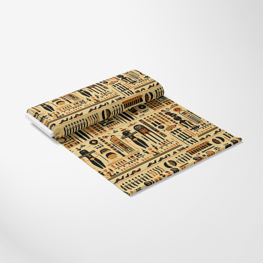 2D Ancient Egypt Pattern 50 Quilting Cotton Fabric, quilting, cotton, fabric, beige, tan, black, brown, orange, geometric, ancient symbols, hieroglyphics, textile, craft material, soft, printed cloth, traditional design, craft fabric, sewing material, durable textile