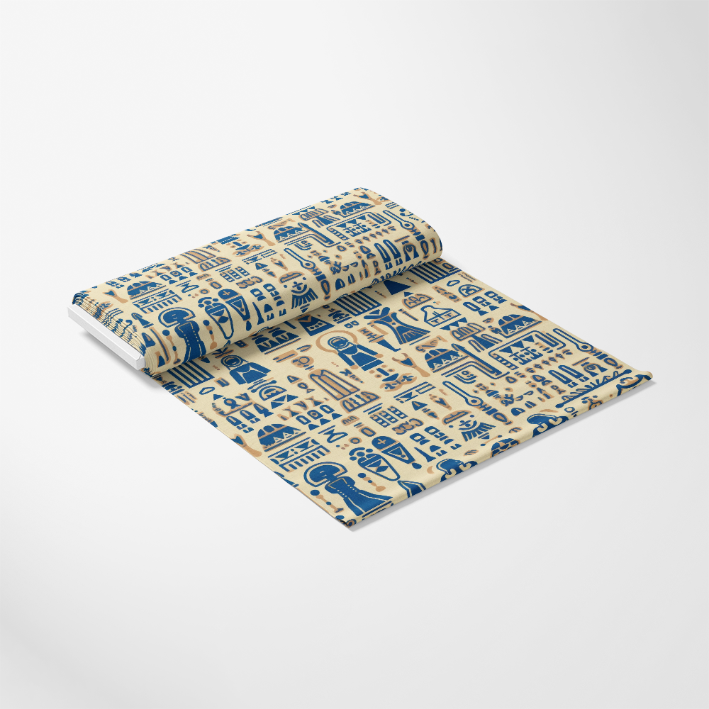 2D Ancient Egypt Pattern 57 Quilting Cotton Fabric, quilting, cotton, beige, blue, traditional, Egyptian symbols, hieroglyphics, printed textile, premium quality, soft texture, craft material, sewing fabric, yardage roll, decorative design, cultural motif, historic pattern, durable cloth, natural fiber