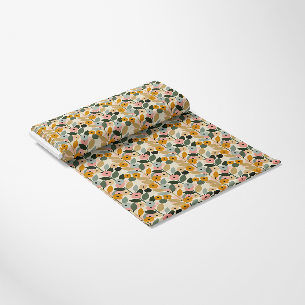 70s Retro Flowers Pattern 12 Quilting Cotton Fabric, quilting, cotton, fabric, floral, retro, vintage, yellow, pink, green, cream, decorative, sewing, craft, textile, yardage, soft, premium, smooth