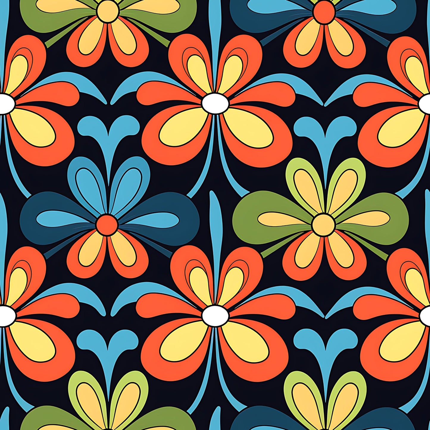 70s Retro Groovy Floral Pattern 16 Quilting Cotton Fabric