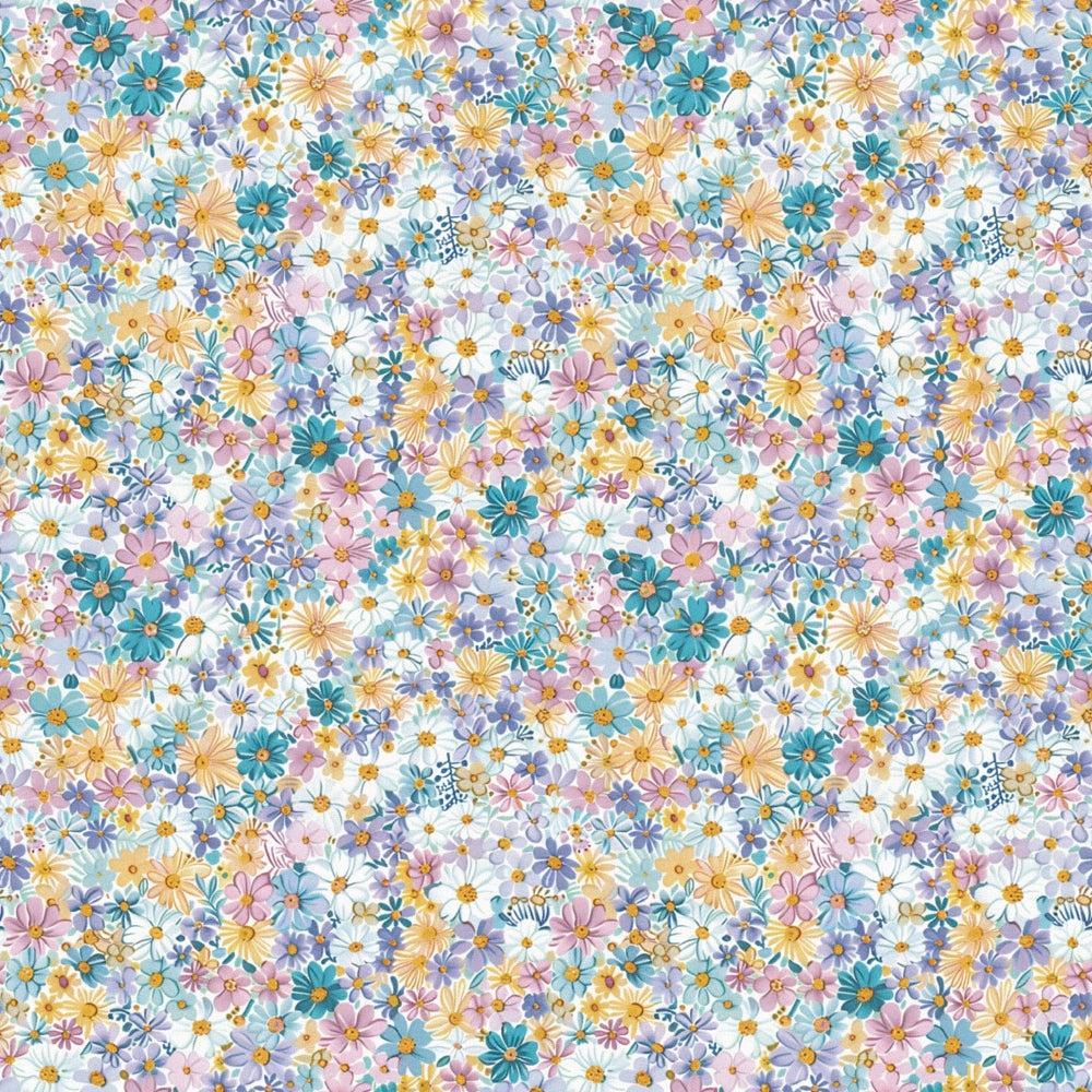 - Charm Keeper Pattern 20 Quilting Cotton Fabric
- Floral design
- Multicolor flowers
- Pastel shades
- Blue, yellow, pink, lavender
- Cotton texture
- Quilting material
- Spring theme
- Small blossoms
- Decorative fabric
- Soft cotton fabric