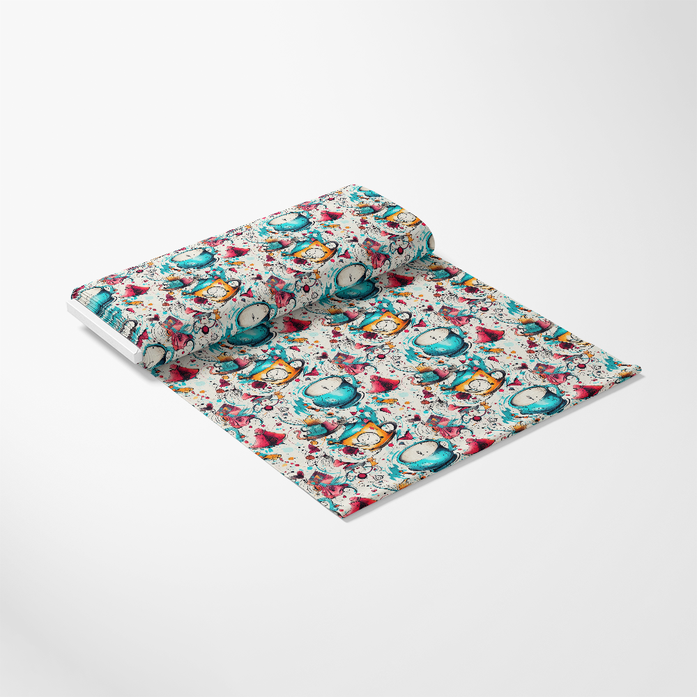 Abstract Alice in Wonderland Pattern 4 Quilting Cotton Fabric, quilting, cotton, fabric, colorful, whimsical, blue, red, orange, white, printed, premium, soft, smooth, decorative, textile, themed, artistic, yardage, continuous, painted, detailed, classic, creative, vibrant colors