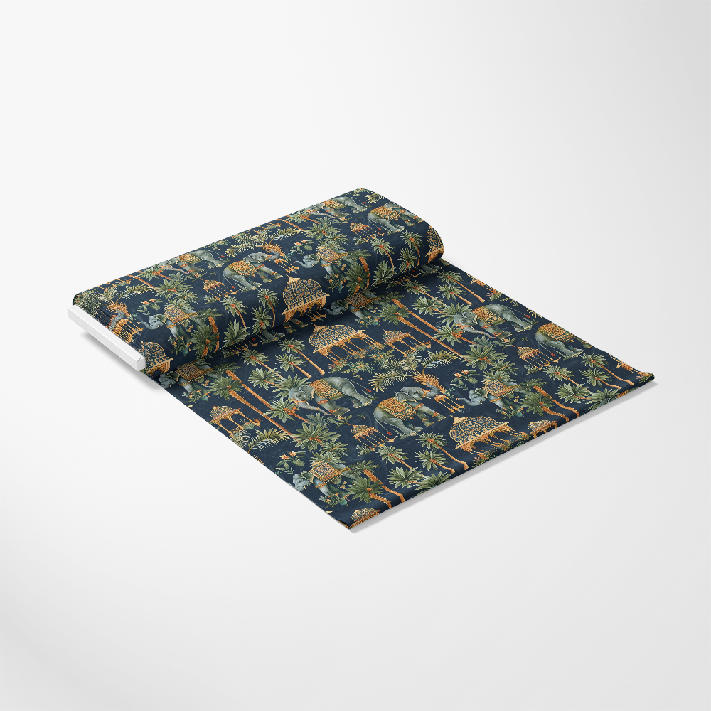 - Ananyas Elephant Elegance Pattern 1 Quilting Cotton Fabric
- Quilting
- Cotton
- Fabric
- Navy blue
- Green
- Orange
- Elephant motif
- Tropical leaves
- Traditional design
- Soft texture
- Premium quality