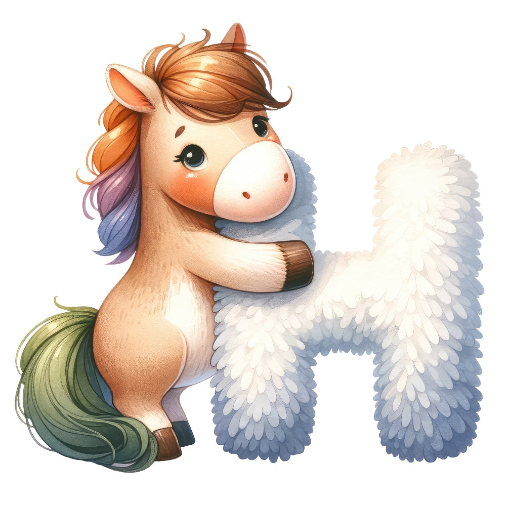 Animal Horse Letter H Fabric Panel