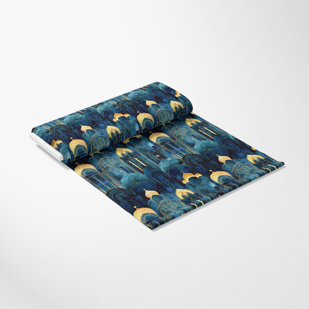 Arabian Midnight Pattern 10 Quilting Cotton Fabric, quilting, cotton, yardage, dark blue, teal, beige, geometric design, fabric roll, premium textile, traditional print, soft texture, vibrant colors, fabric for sewing, craft material, decorative cotton fabric