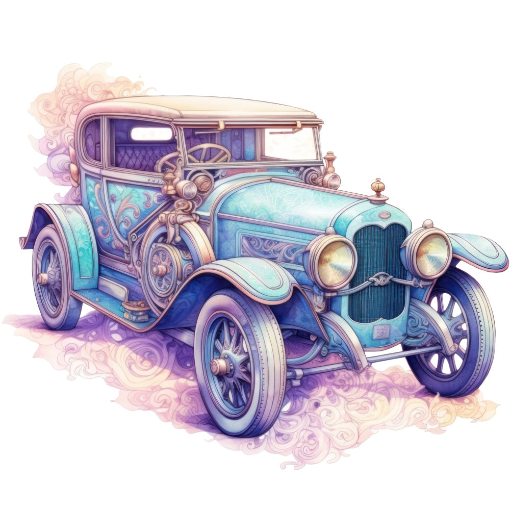 Art Nouveau Retro Cars Fabric Panel 1