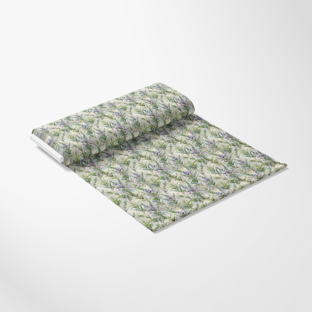 - Art Nouveau Rosemary Sprigs Pattern 1 Quilting Cotton Fabric
- botanical design
- green leaves
- purple flowers
- natural motif
- cotton textile
- floral print
- delicate sprigs
- light background
- quilting material
- soft texture
- elegant fabric
- organic elements