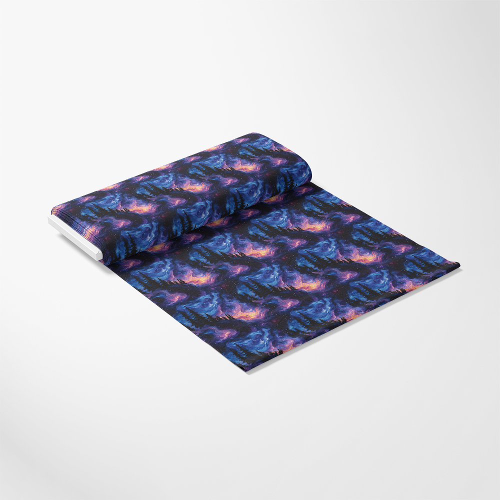 Aurora Starry Night Sky Pattern 5 Quilting Cotton Fabric displaying dark blue, purple, black, and pink colors, celestial design, starry sky motif, cotton textile, quilting material, vibrant colors, soft texture, premium fabric, continuous yardage, traditional printing, eco-friendly finish.