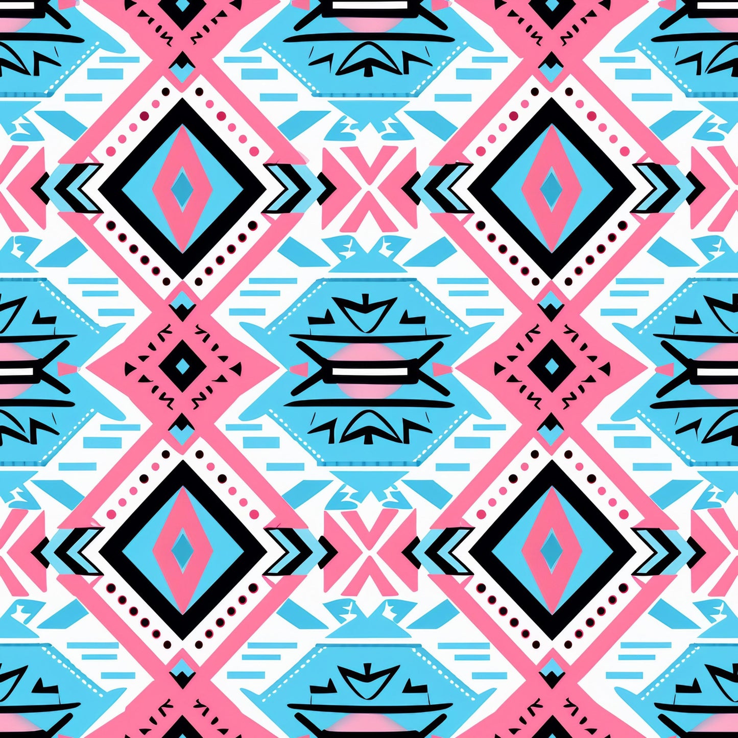 Aztec Pink and Blue Western Pattern 4 Quilting Cotton Fabric