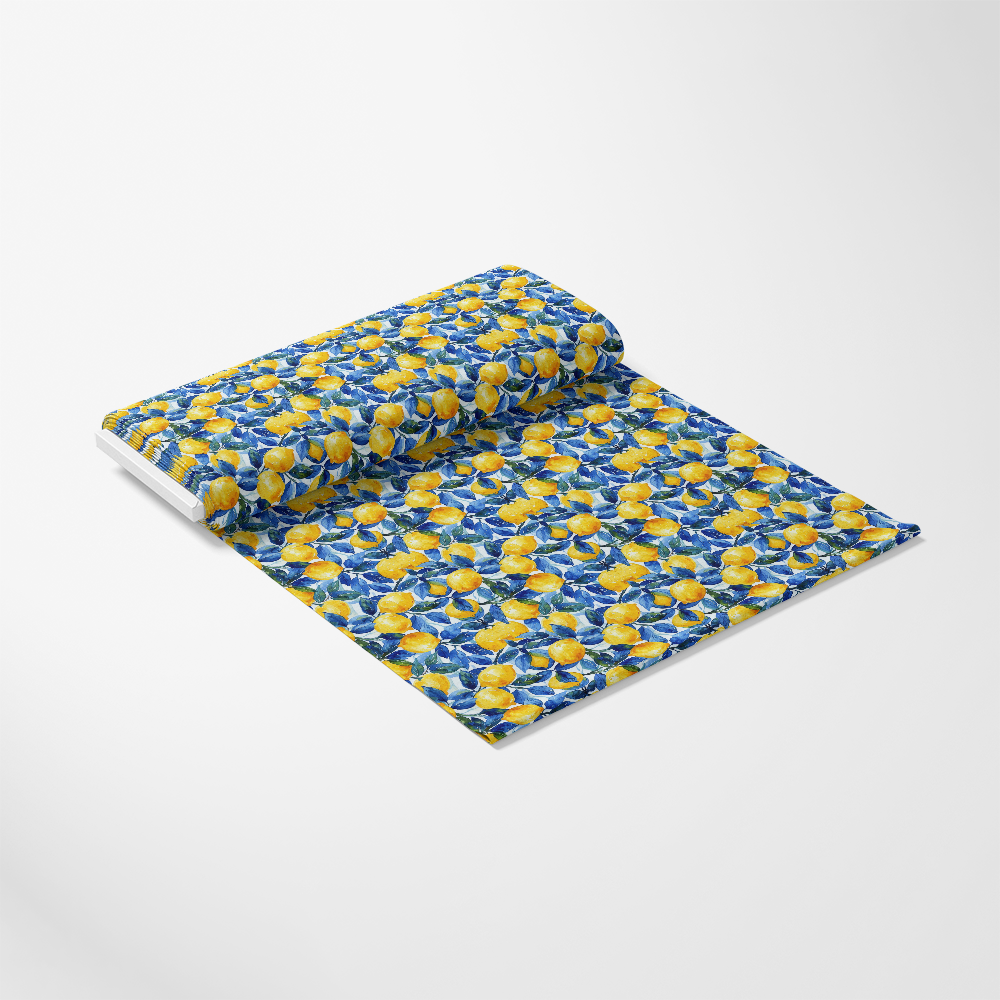 Azulejo Lemons with Blue Leaves Pattern 9 Quilting Cotton Fabric, quilting, cotton, fabric, lemons, blue leaves, vibrant, traditional, soft, yardage, floral, textile, printed, colorful, premium, sewing, crafting, home decor