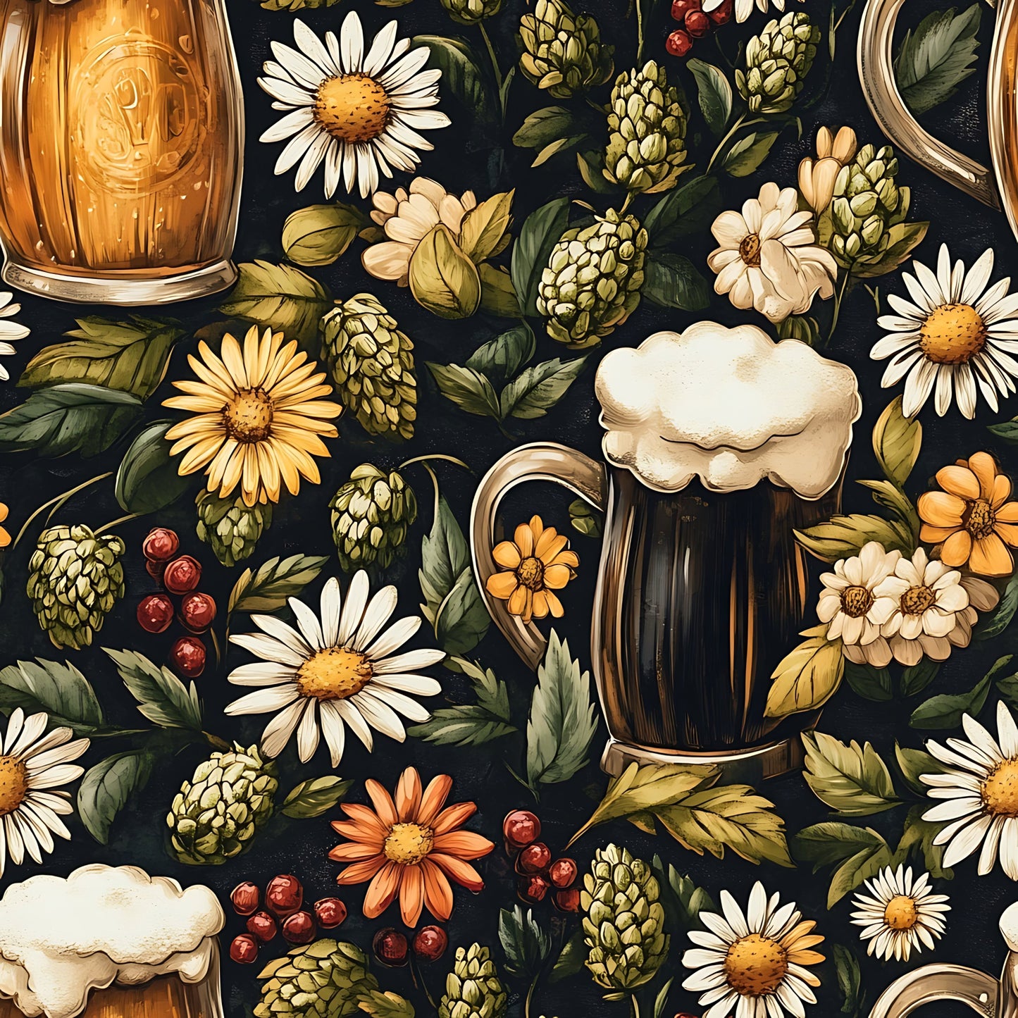 Beer Garden Florals Pattern 5 Quilting Cotton Fabric