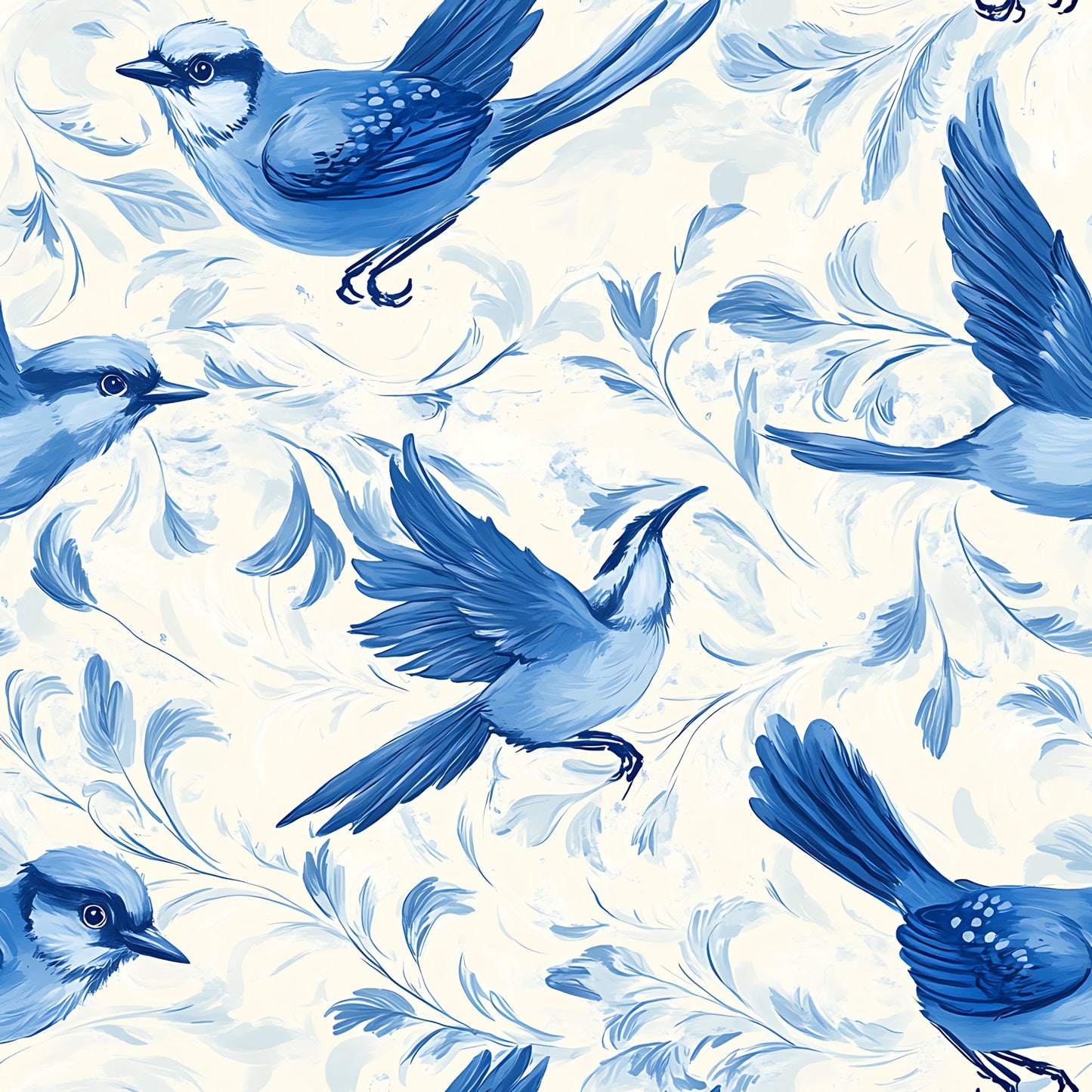 Blue Jay Feather Trails Pattern 2 Quilting Cotton Fabric