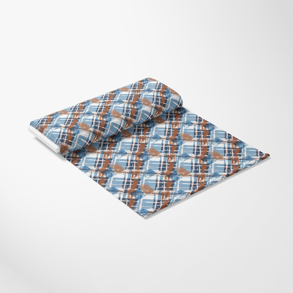 Blue and Brown Gingham Pattern 12 Quilting Cotton Fabric featuring plaid design, textile, material, checkered, soft cotton, craft fabric, sewing, quilting material, fabric yardage, traditional fabric, American-made, premium quilting cotton, cotton textile, blue and brown colors, gingham style fabric.