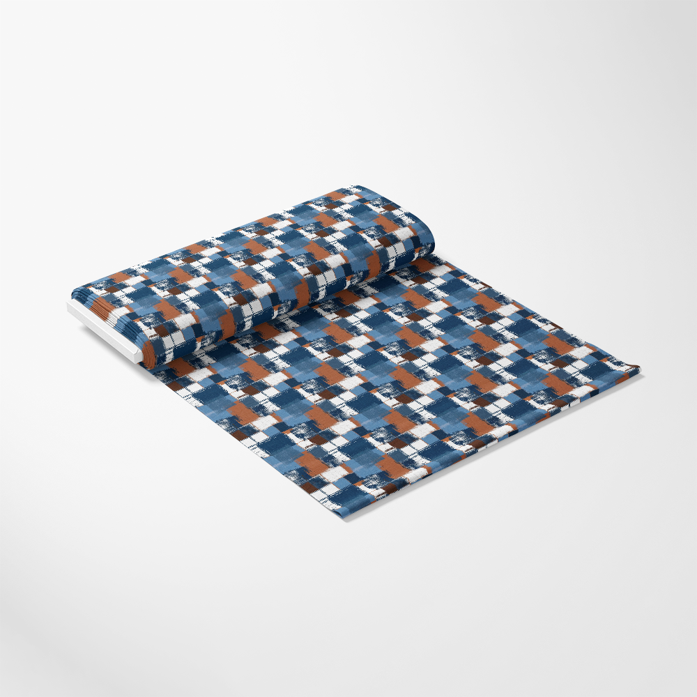 Blue and Brown Gingham Pattern 8 Quilting Cotton Fabric, quilting, cotton, fabric, blue, brown, white, gingham, checked, textile, soft, premium, yardage, printed, traditional, eco-friendly, vibrant, smooth, handcrafted, crafting, sewing, patchwork.