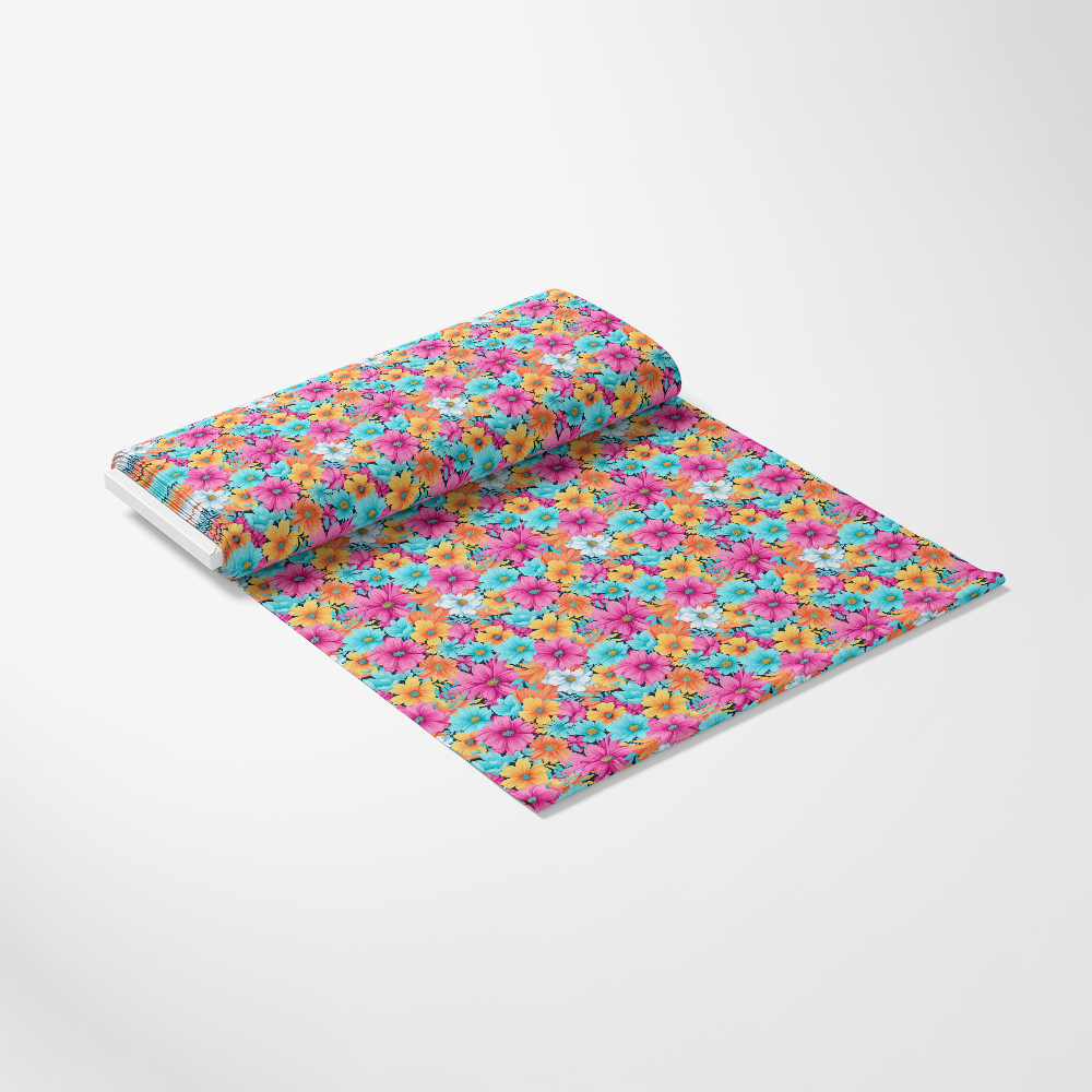 Bright Summer Blooming Flowers 3 Quilting Cotton Fabric, colorful, floral, blooming flowers, vibrant, multicolor, orange, pink, blue, yellow, fabric, quilting, cotton, premium, soft texture, yardage, traditional print, smooth finish, cheerful pattern