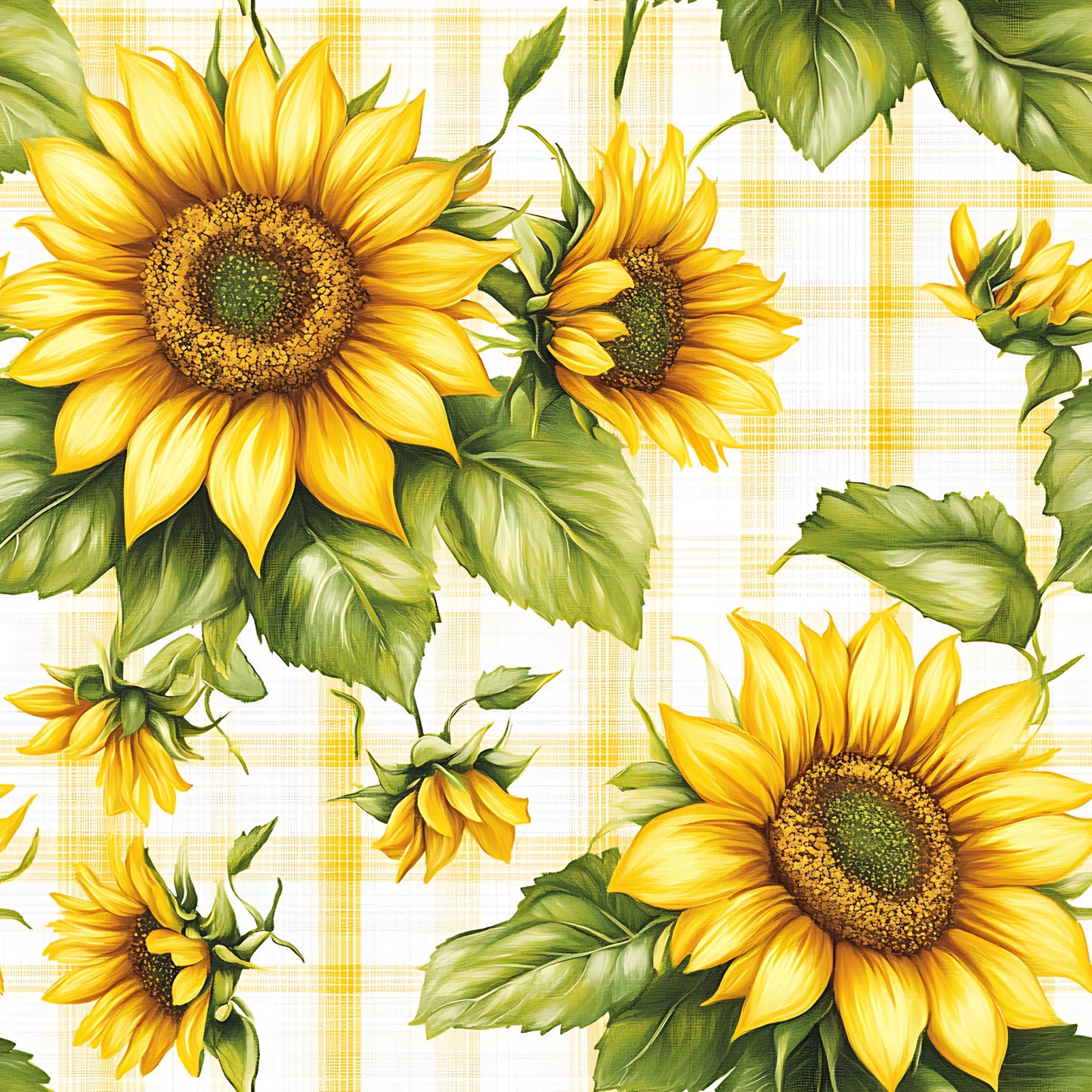 Buffalo Plaid With Sunflowers Pattern 18 Quilting Cotton Fabric