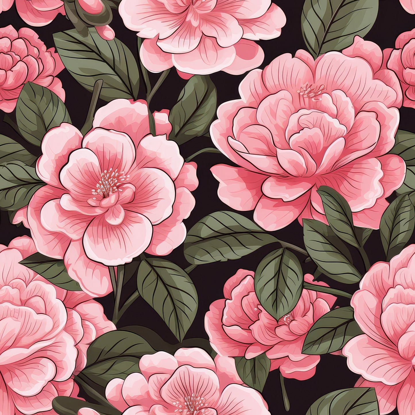 Camellia Flowers Pattern 11 Quilting Cotton Fabric