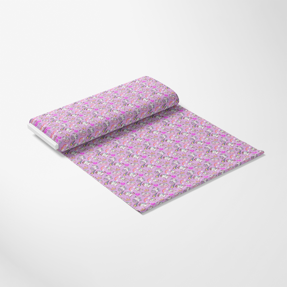 Cartoon Unicorns Pattern 6 Quilting Cotton Fabric, pastel pink, purple, white, whimsical, magical, horses, stars, rainbows, soft cotton, lightweight, cute, playful, seamless, textile, sewing, crafting, quilting material, colorful, children’s decor, fantasy design, fabric yardage roll