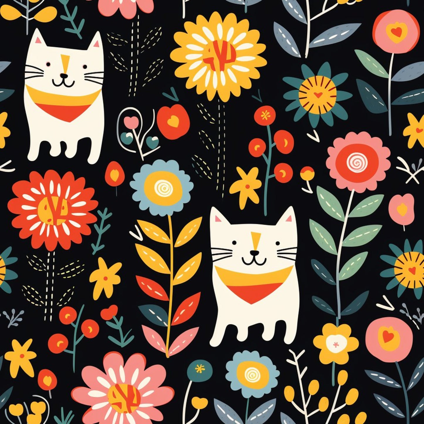 Catnip Bloom Whimsical Tabby Cat Pattern 10 Quilting Cotton Fabric