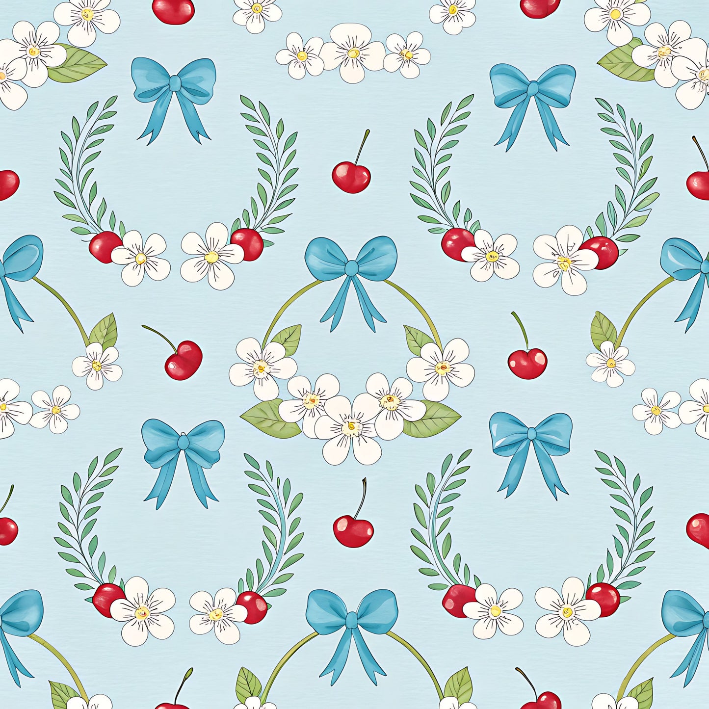 Cherry Floral Pattern 3 Quilting Cotton Fabric