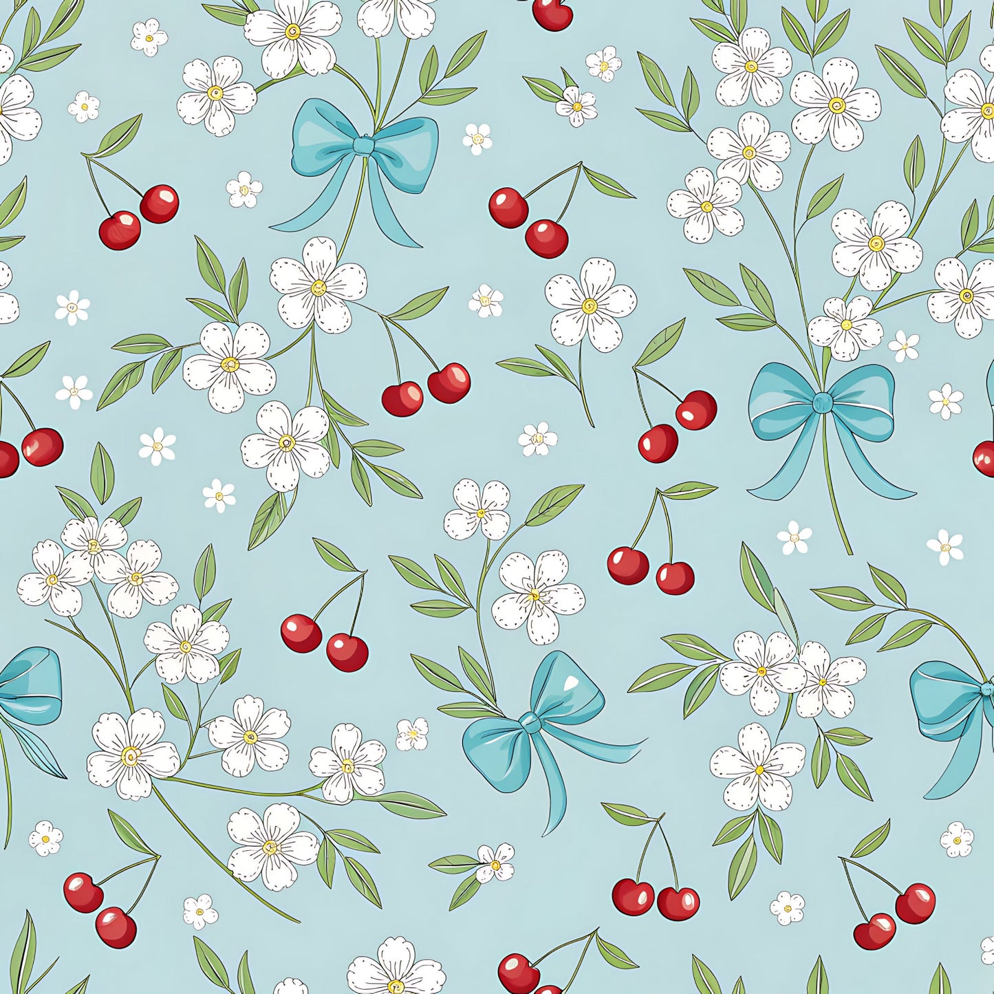 Cherry Floral Pattern 5 Quilting Cotton Fabric