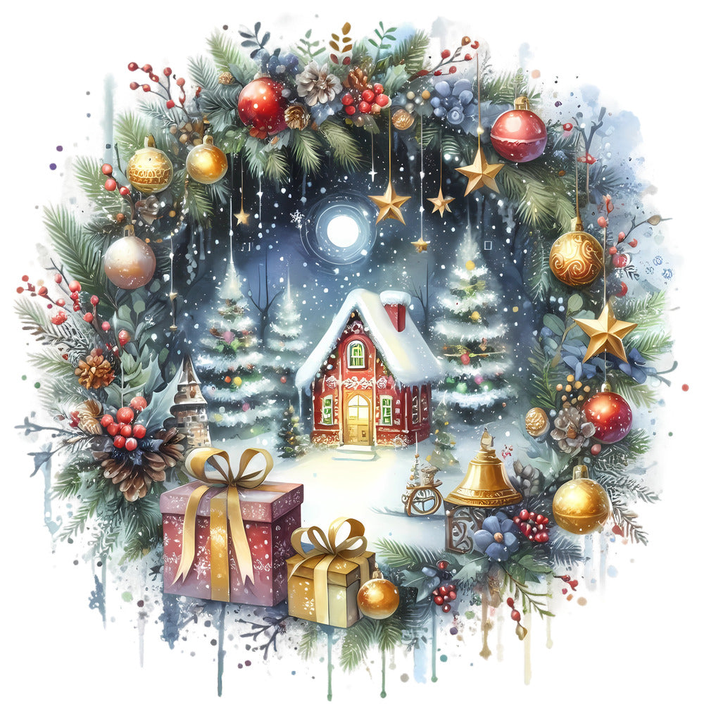 Christmas Winter Scene 23 Fabric Panel