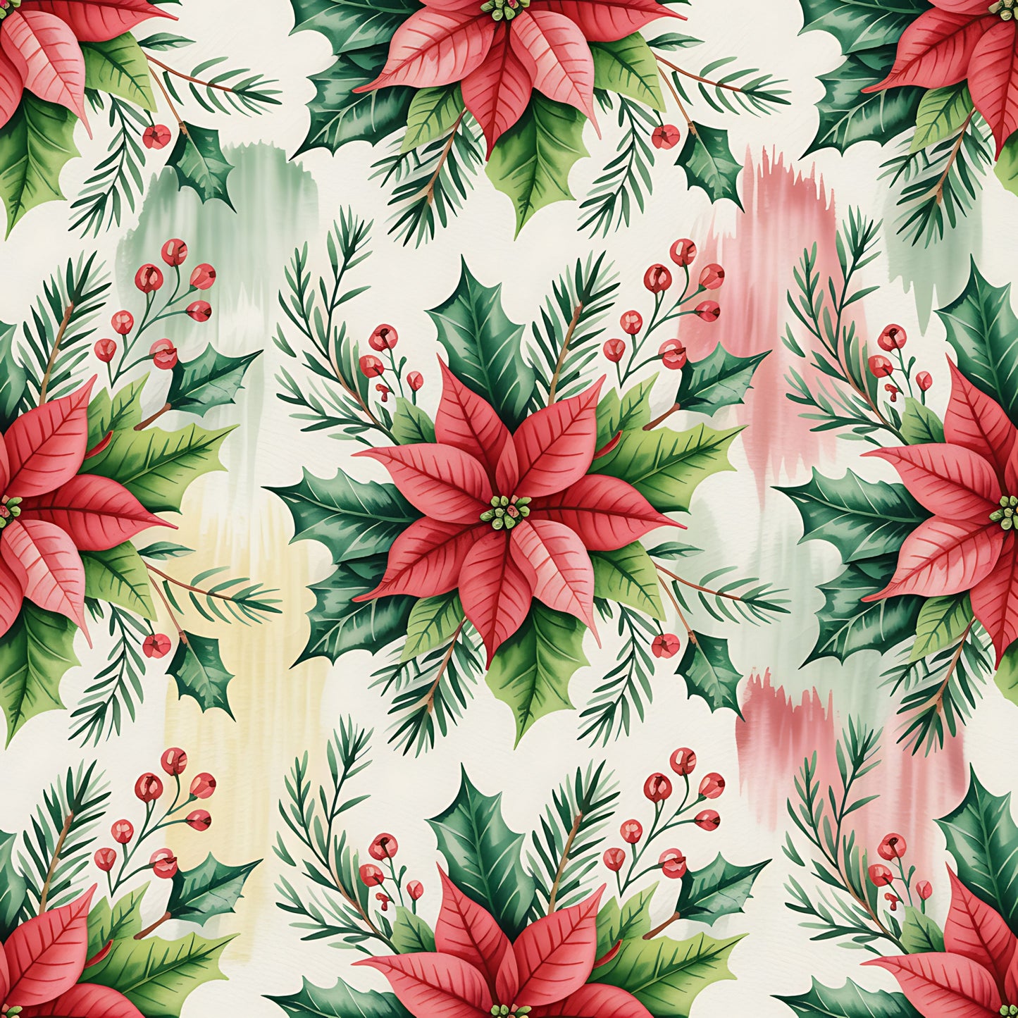 Christmas Botanical Watercolor Pattern 4 Quilting Cotton Fabric