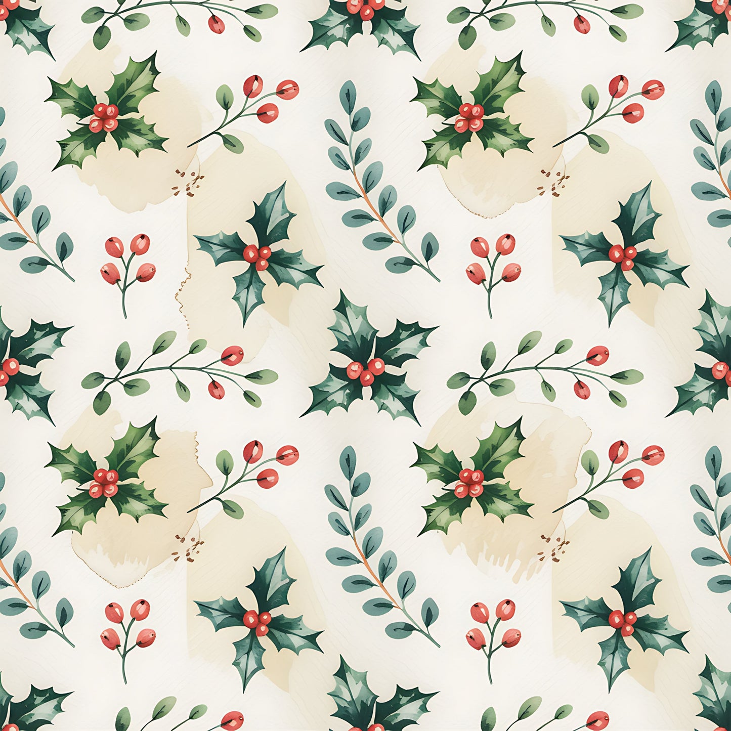 Christmas Botanical Watercolor Pattern 6 Quilting Cotton Fabric