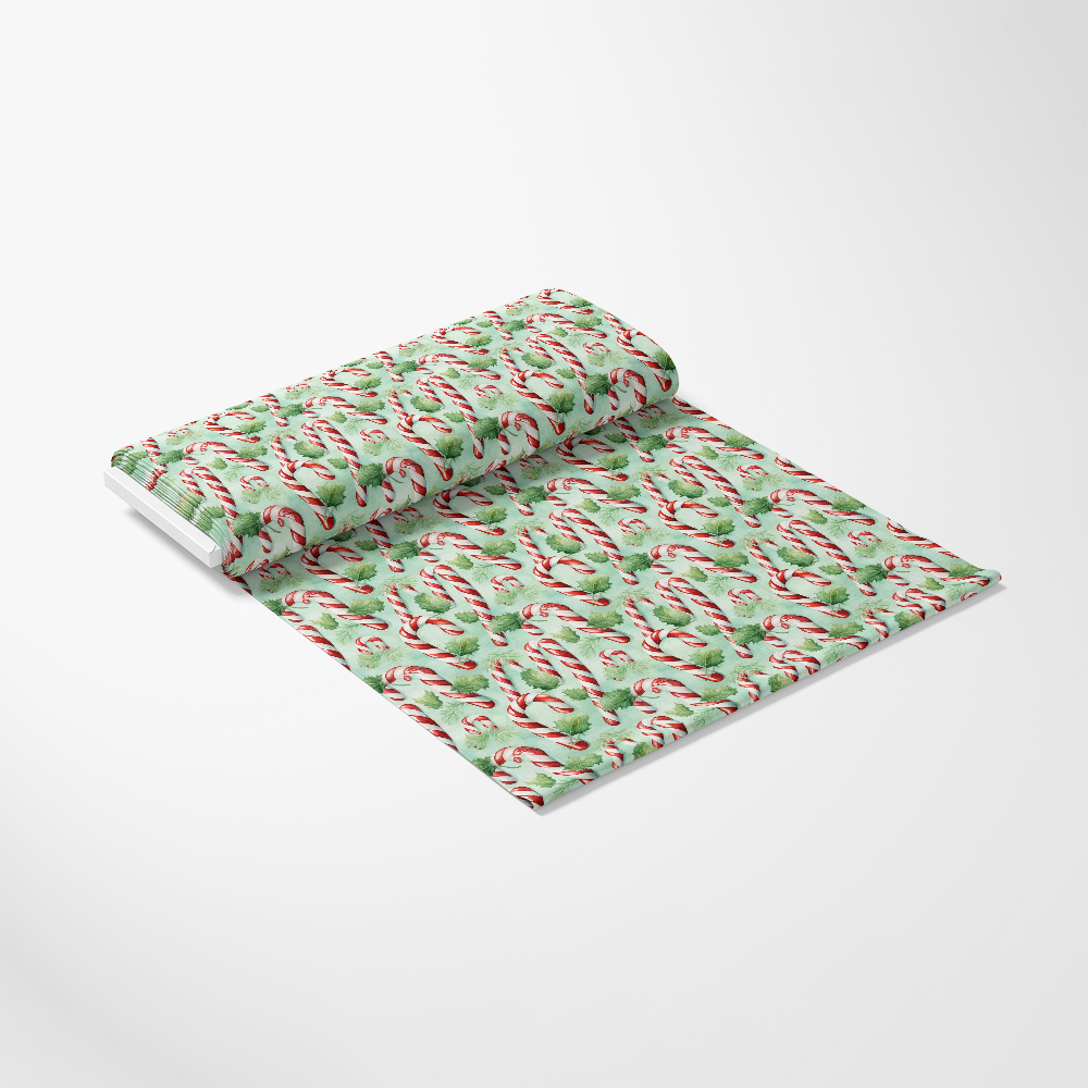 - Christmastime Pattern 4 Quilting Cotton Fabric
- Cotton fabric
- Quilting material
- Festive design
- Green background
- Red and white candy canes
- Holiday print
- Seasonal fabric
- Soft texture
- Decorative textile
- Craft material
- Wrapped fabric bolt
