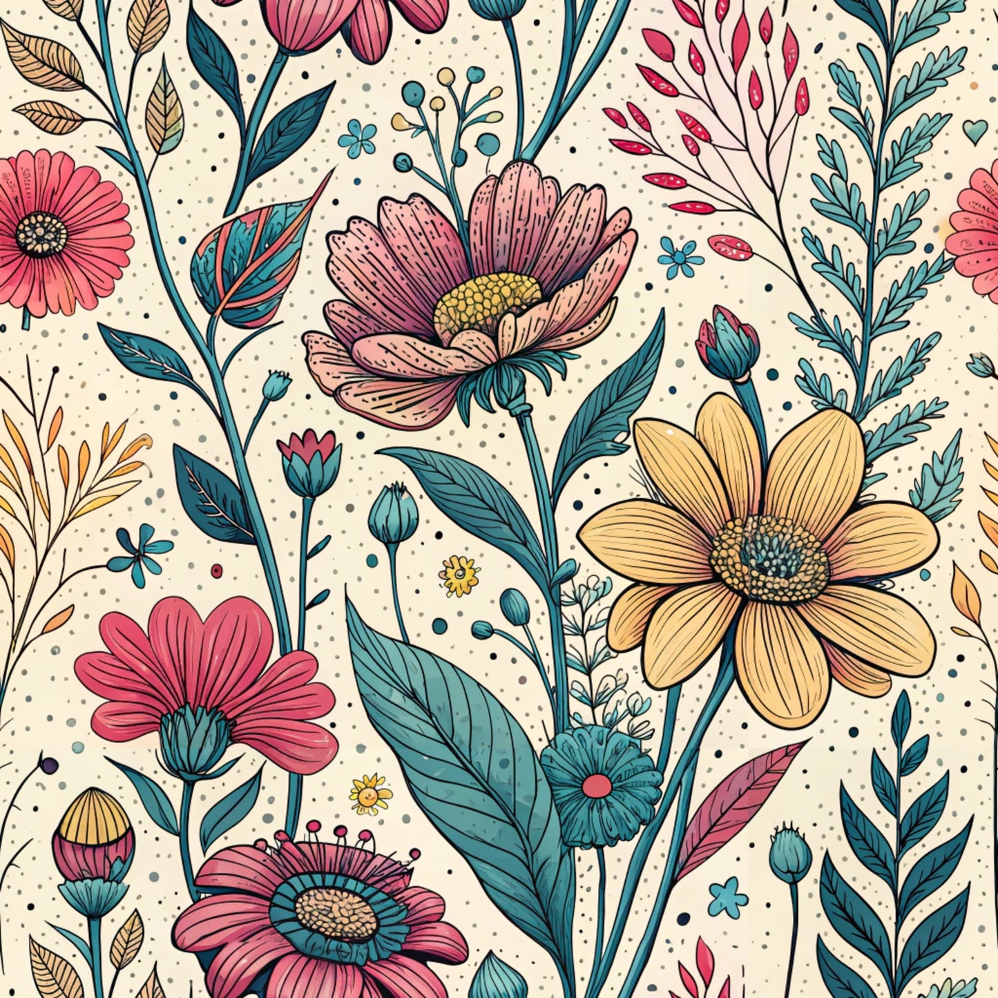 Comic Wildflowers Pattern 12 Quilting Cotton Fabric