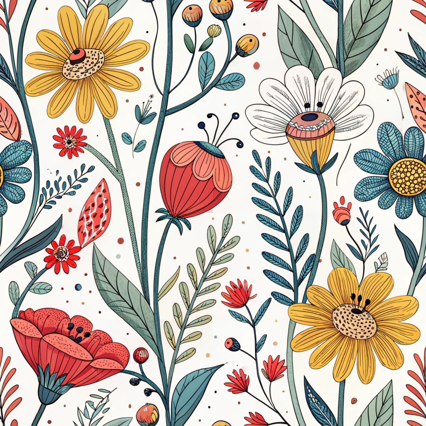 Comic Wildflowers Pattern 9 Quilting Cotton Fabric