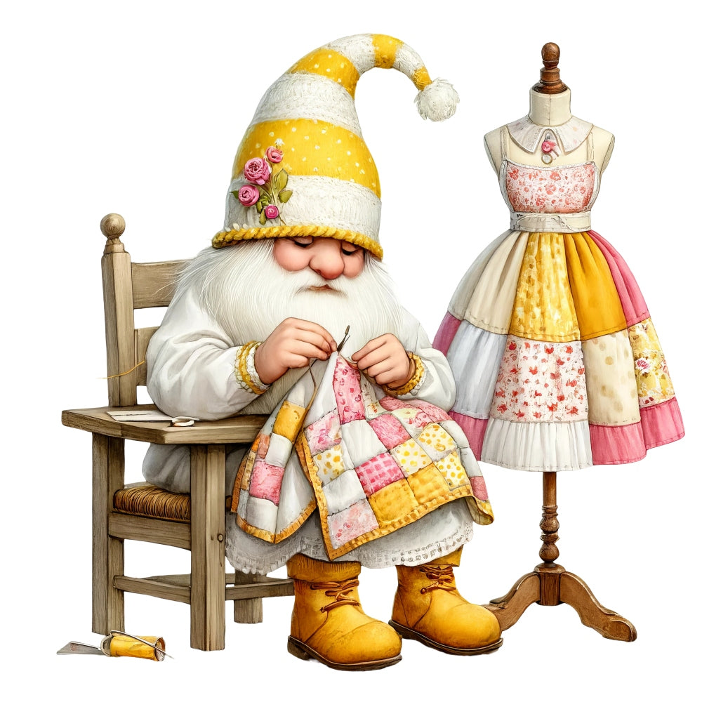 Cute Sewing Gnomes Fabric Panel 13