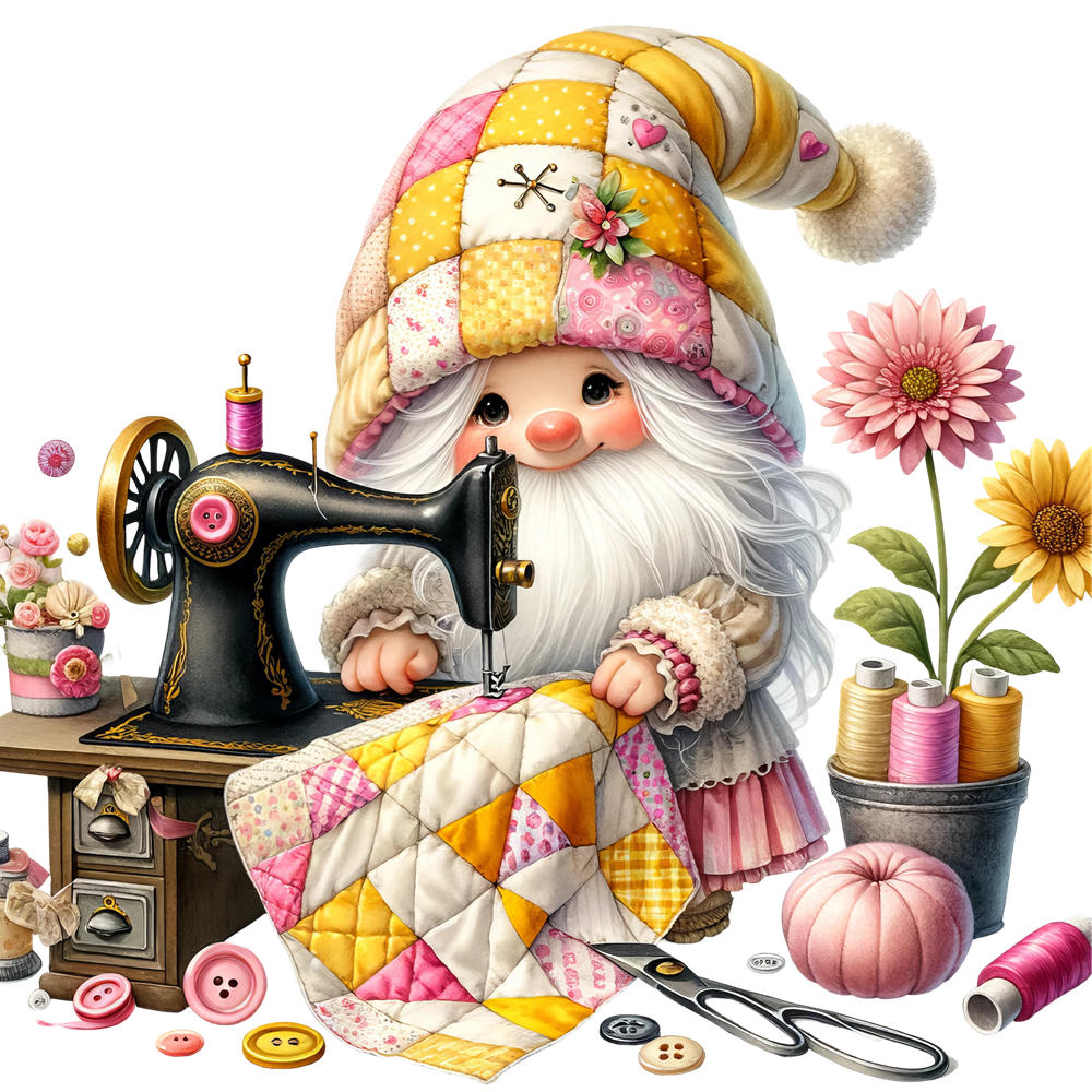 Cute Sewing Gnomes Fabric Panel 20
