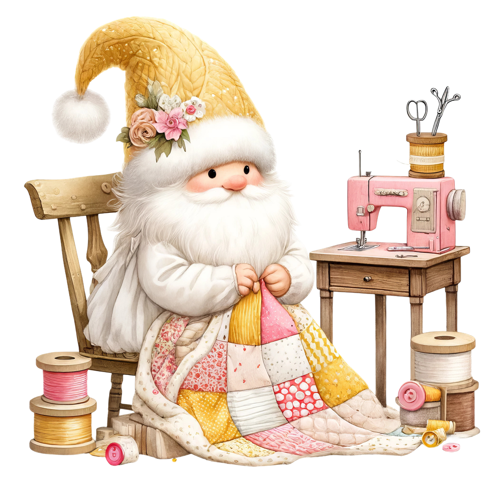 Cute Sewing Gnomes Fabric Panel 21