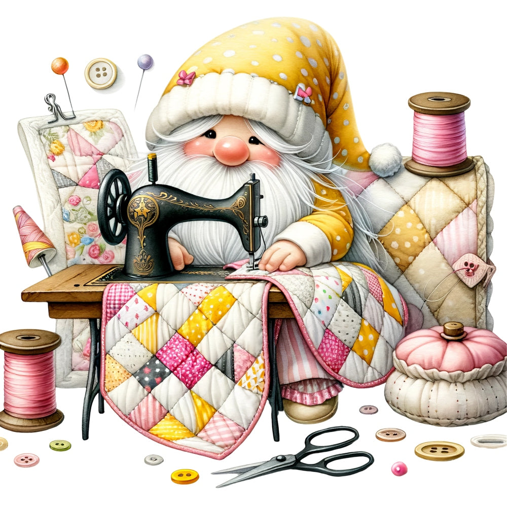Cute Sewing Gnomes Fabric Panel 3