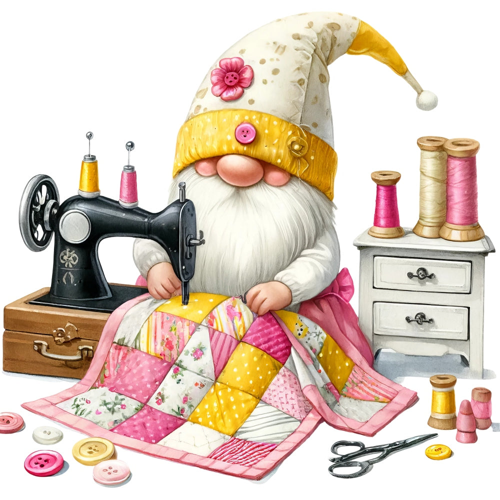 Cute Sewing Gnomes Fabric Panel 4