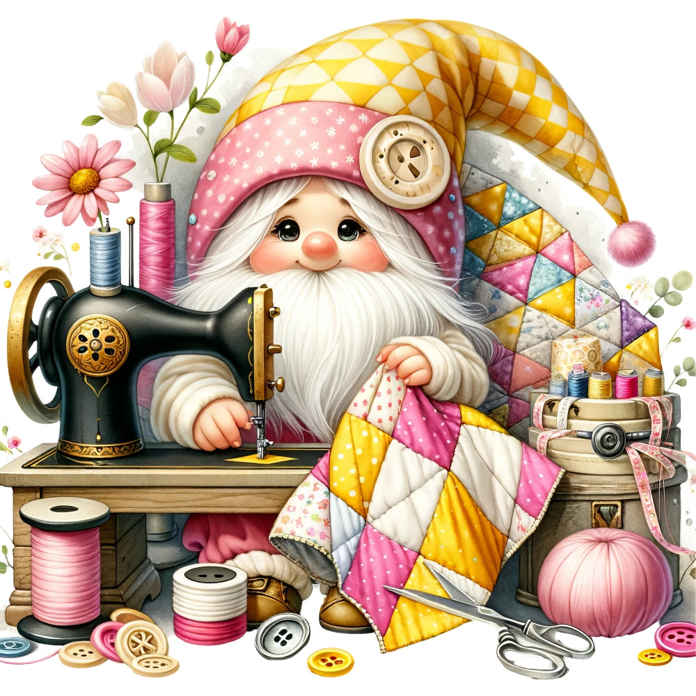 Cute Sewing Gnomes Fabric Panel 5