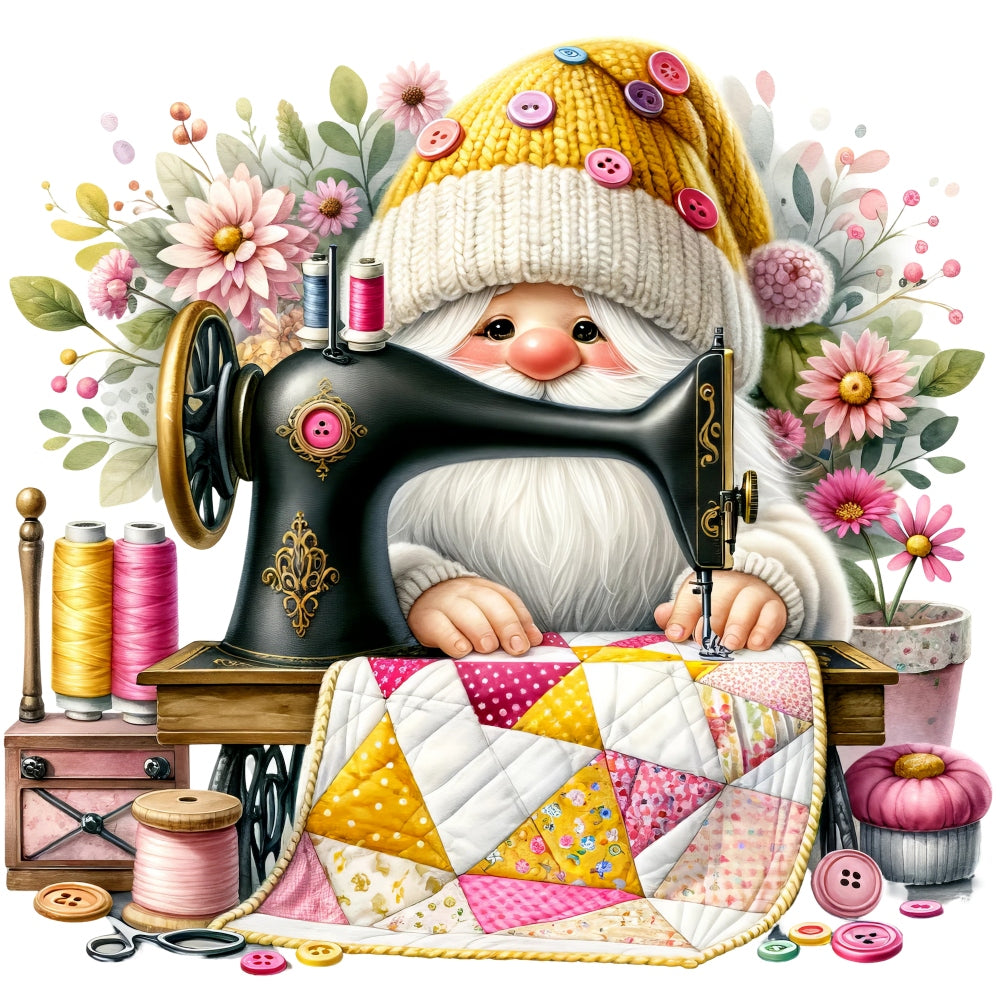 Cute Sewing Gnomes Fabric Panel 7