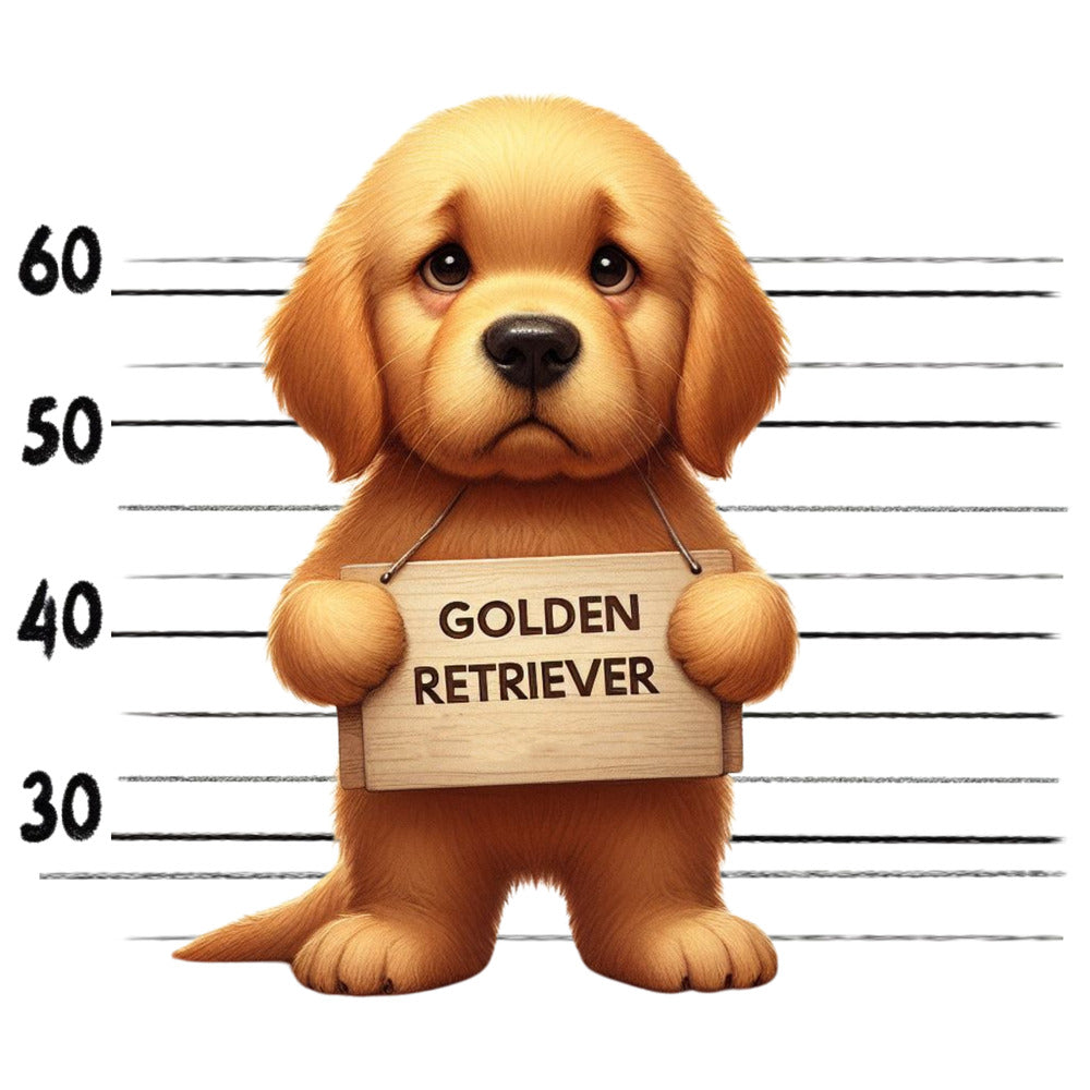 Doggie Mugshots Golden Retriever Fabric Panel