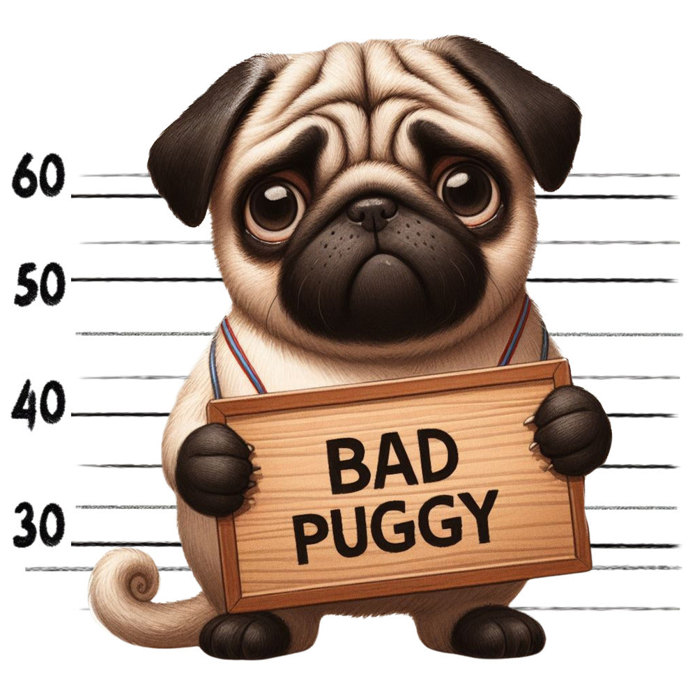 Doggie Mugshots Pug Fabric Panel