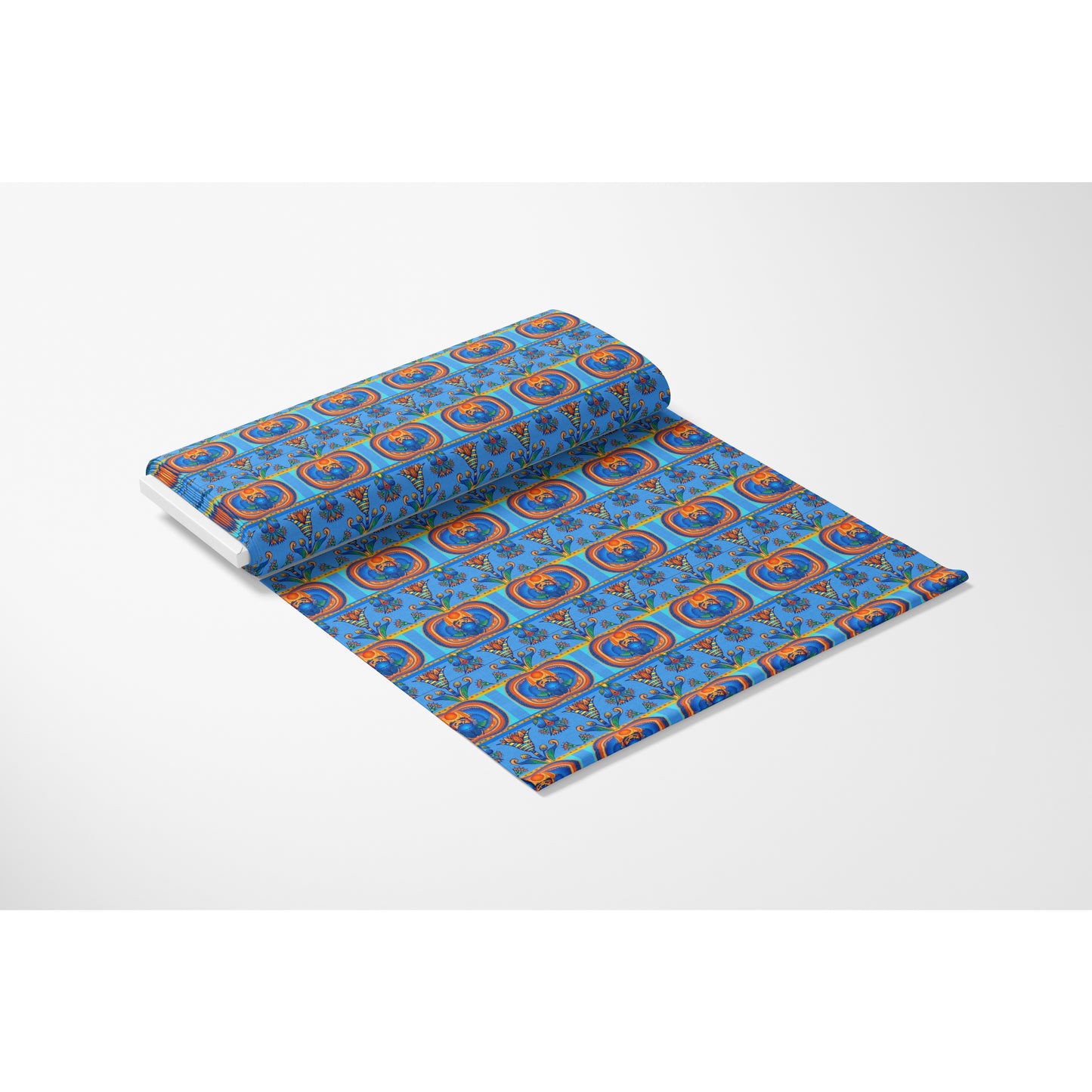 Egyptian Hieroglyphs Pattern 5 Quilting Cotton Fabric, blue, orange, brown, fabric roll, textile, cotton, quilting, ancient symbols, decorative, traditional design, soft, durable, premium quality, yardage, artistic pattern, vibrant colors
