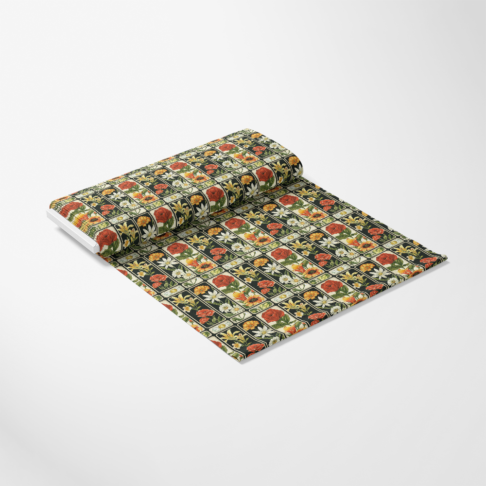 - Eliza's Floral Grids Pattern 17 Quilting Cotton Fabric
- cotton fabric
- quilting material
- floral design
- flower motifs
- grid layout
- orange, yellow, green colors
- botanical print
- vintage style
- sewing fabric
- craft supplies