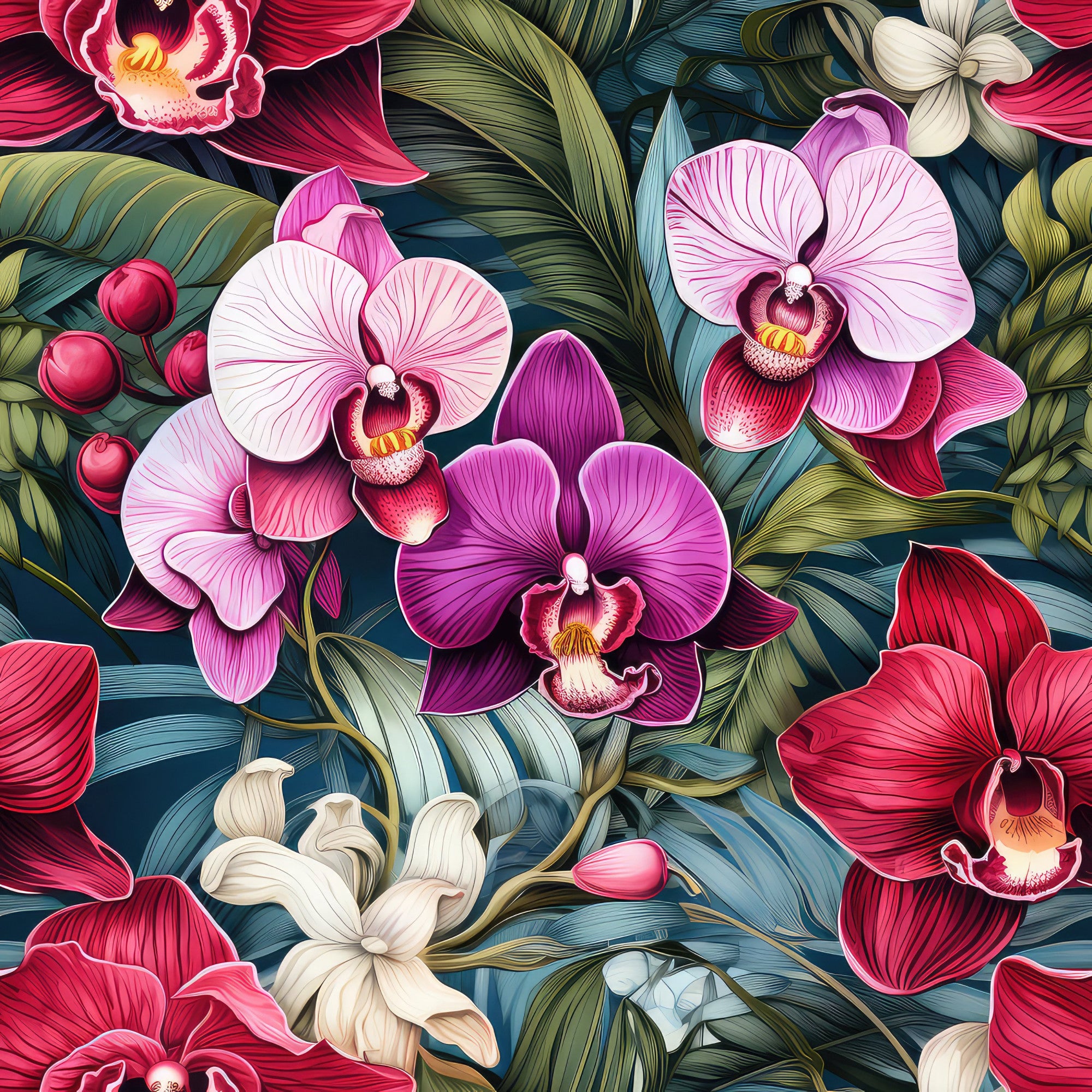 Exotic Orchid Flowers Pattern 12 Quilting Cotton Fabric ...