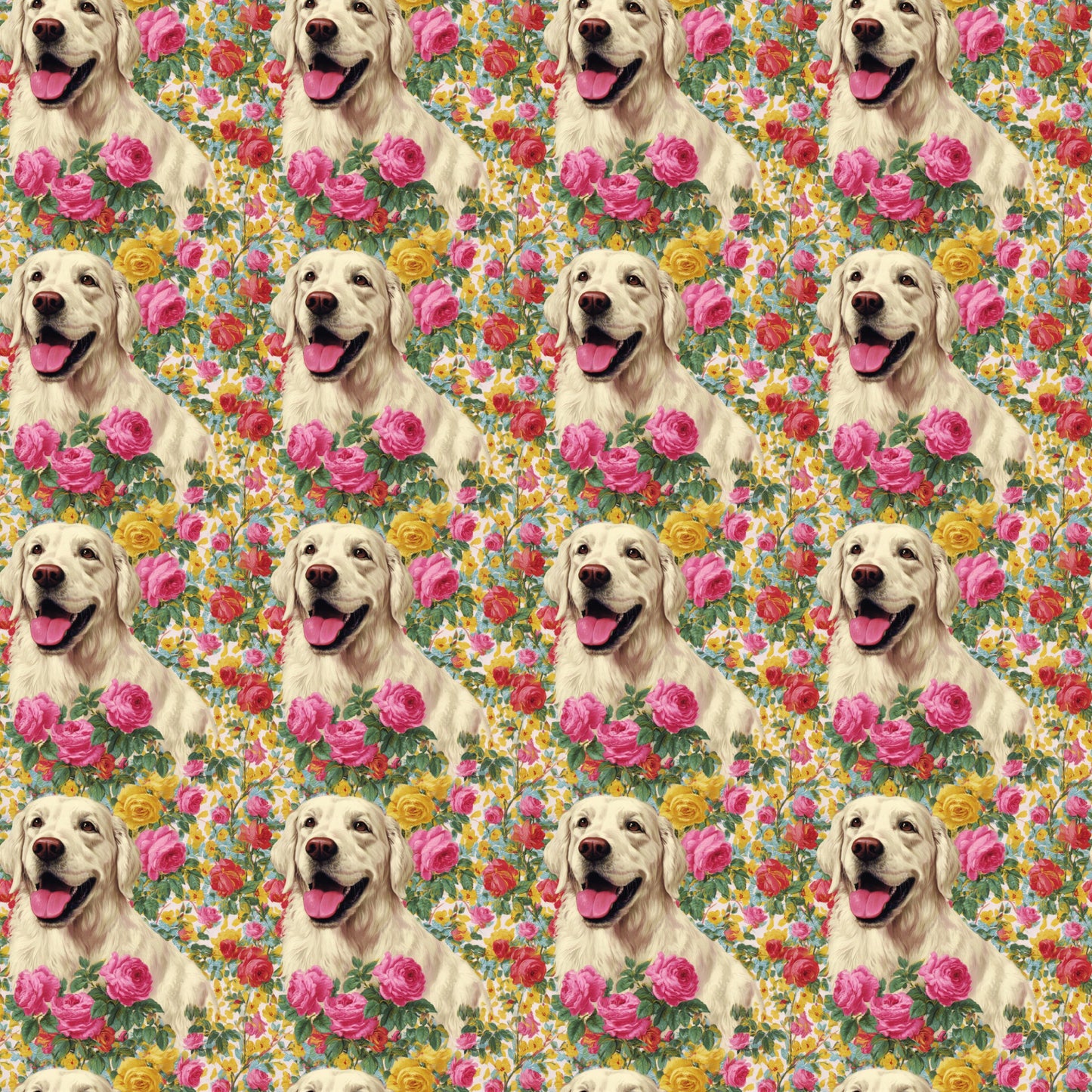 Floral Golden Lab Pattern 1 Quilting Cotton Fabric