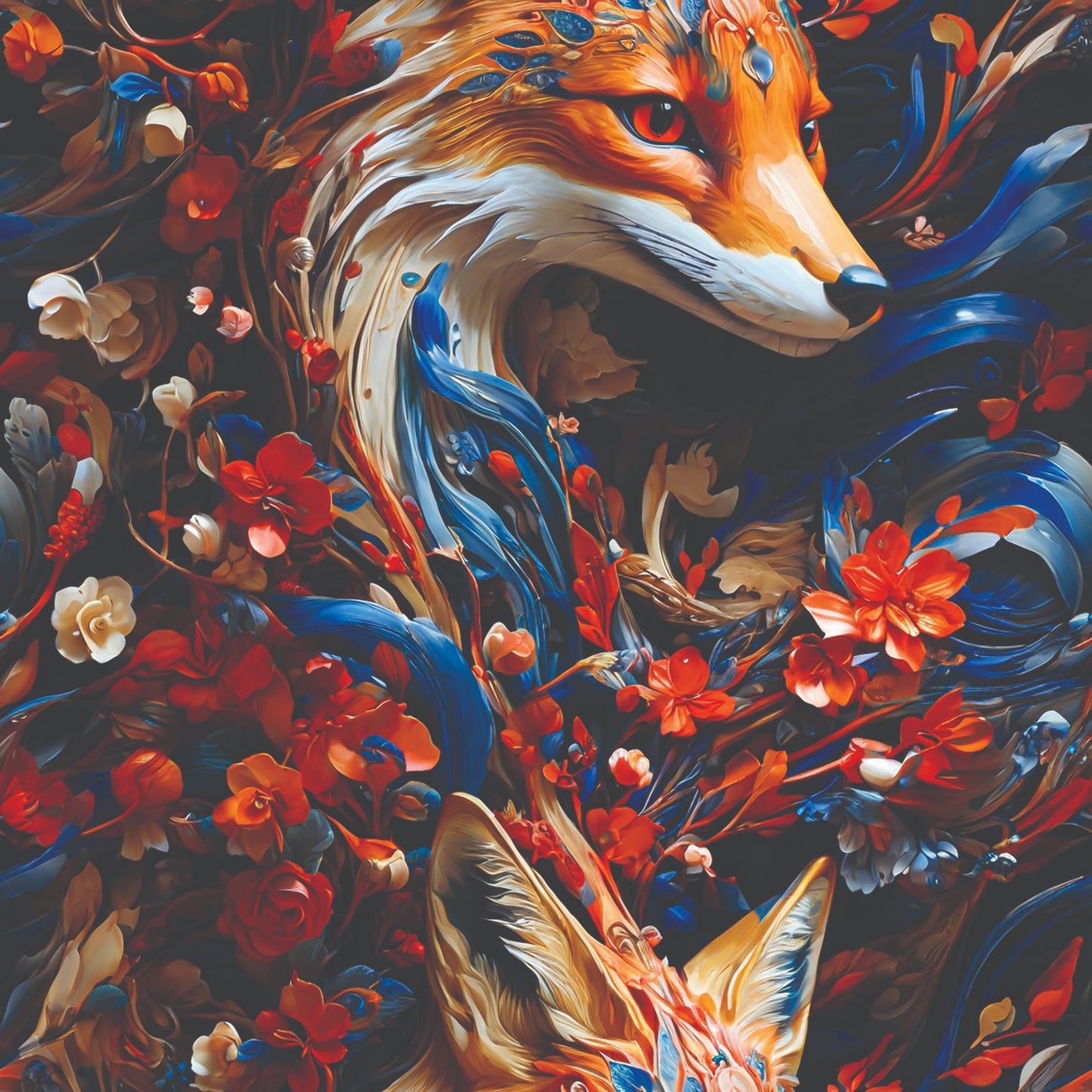 Fox and Flowers Pattern 10 Quilting Cotton Fabric